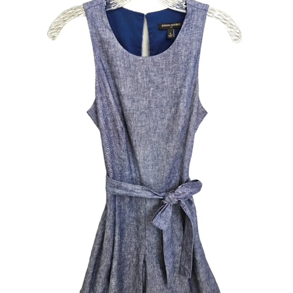 Nwot Banana Republic Blue Chambray Sleeveless Wideleg Midi Jumpsuit